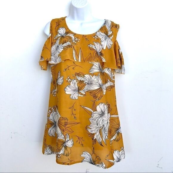 COPY - Golden Yellow cold shoulder dress size medium M - Picture 1 of 3